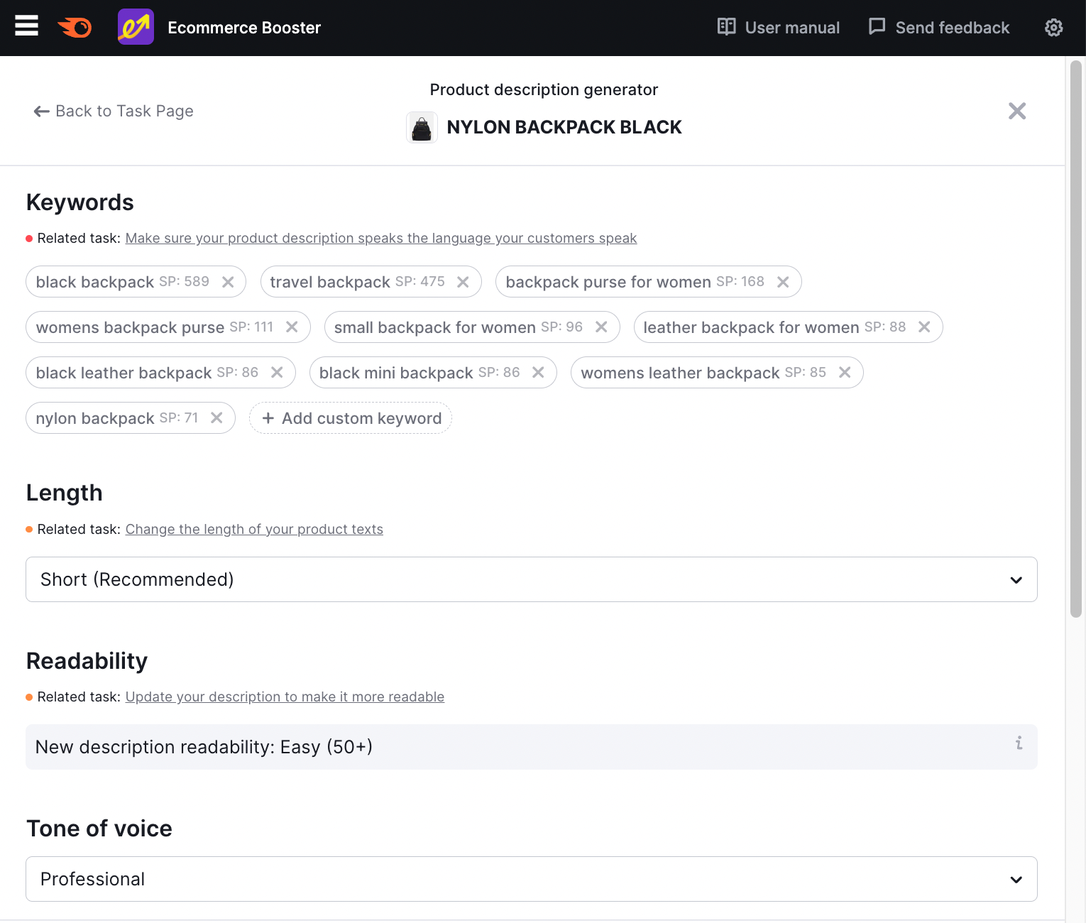 Ecommerce Booster app results for "nylon backpack black"