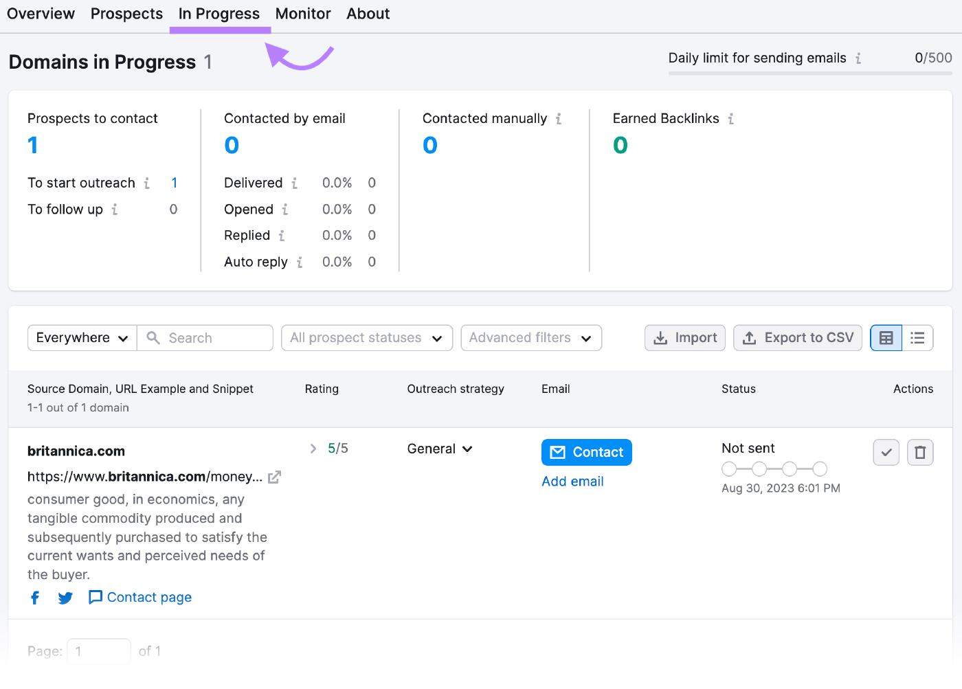 &ldquo;In Progress&rdquo; tab
