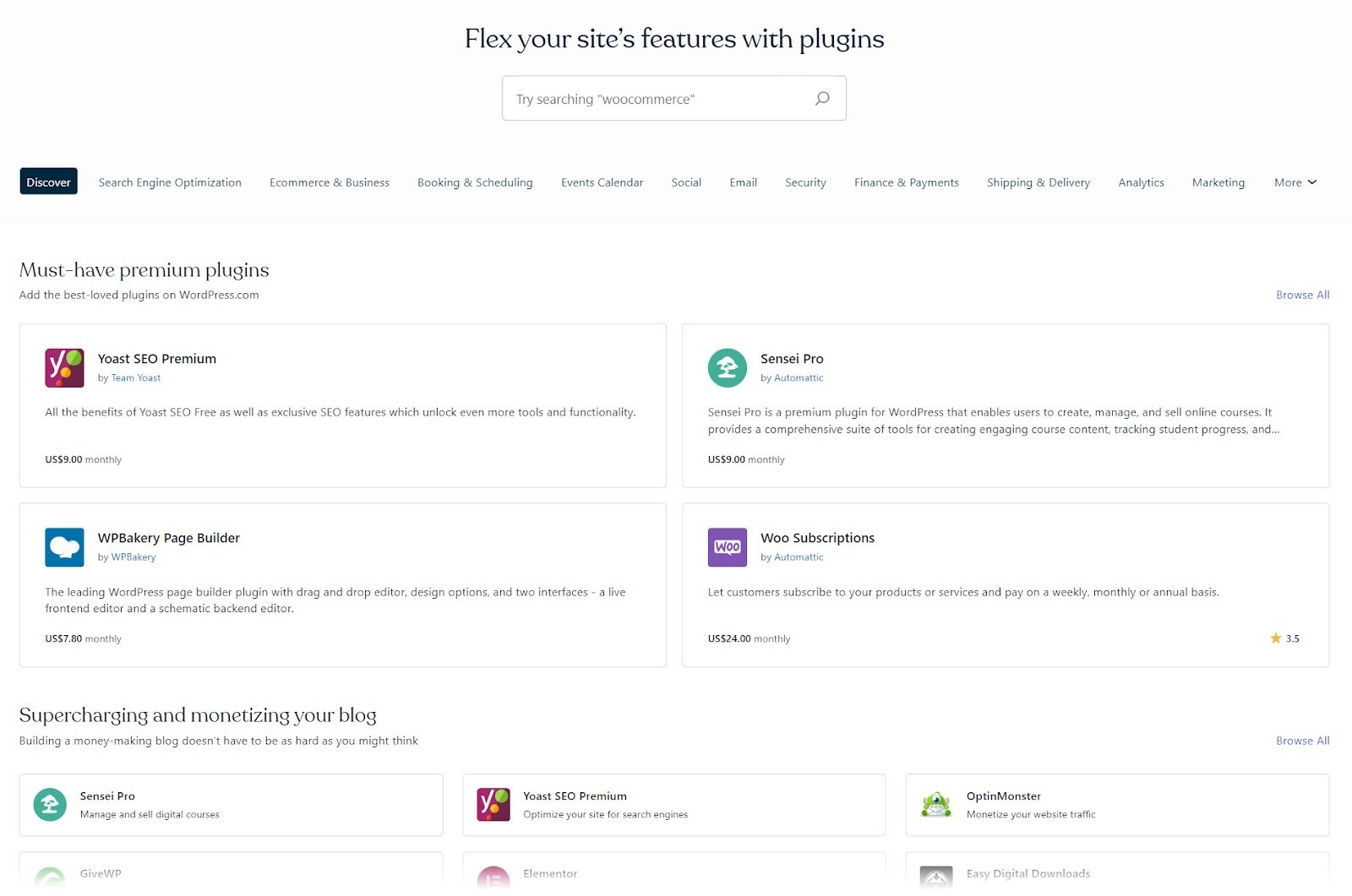 WordPress plugins page