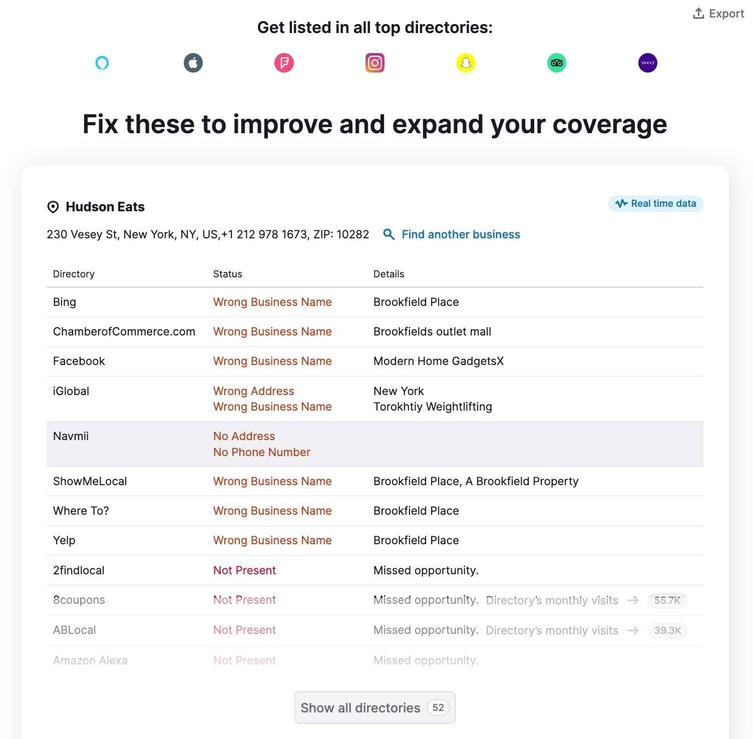 &ldquo;Fix These To Improve And Expand Your Coverage&rdquo; section in Listing Management