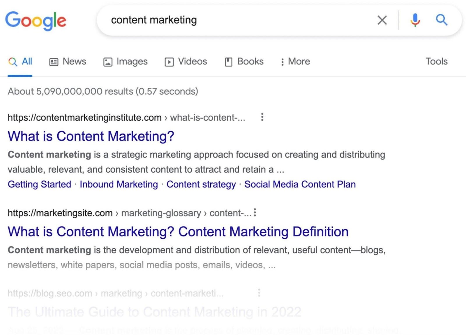 Google's top results for &ldquo;content marketing&rdquo; query