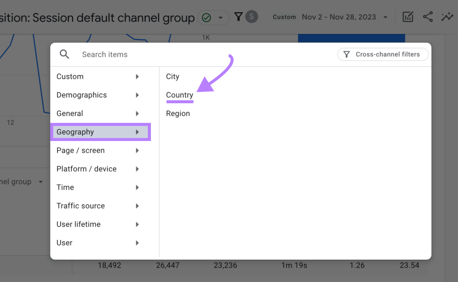 &ldquo;Country" selected in the "Geography" window