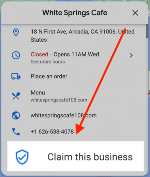 Click &ldquo;Claim this business&rdquo; to claim and then verify a Google Business Profile.