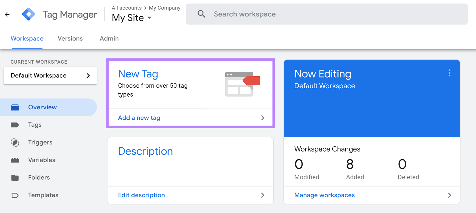 &ldquo;Add a new tag" button in Tag Manager