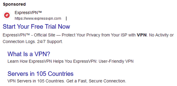 ExpressVPN's ad that appears for the query &ldquo;VPN&rdquo;