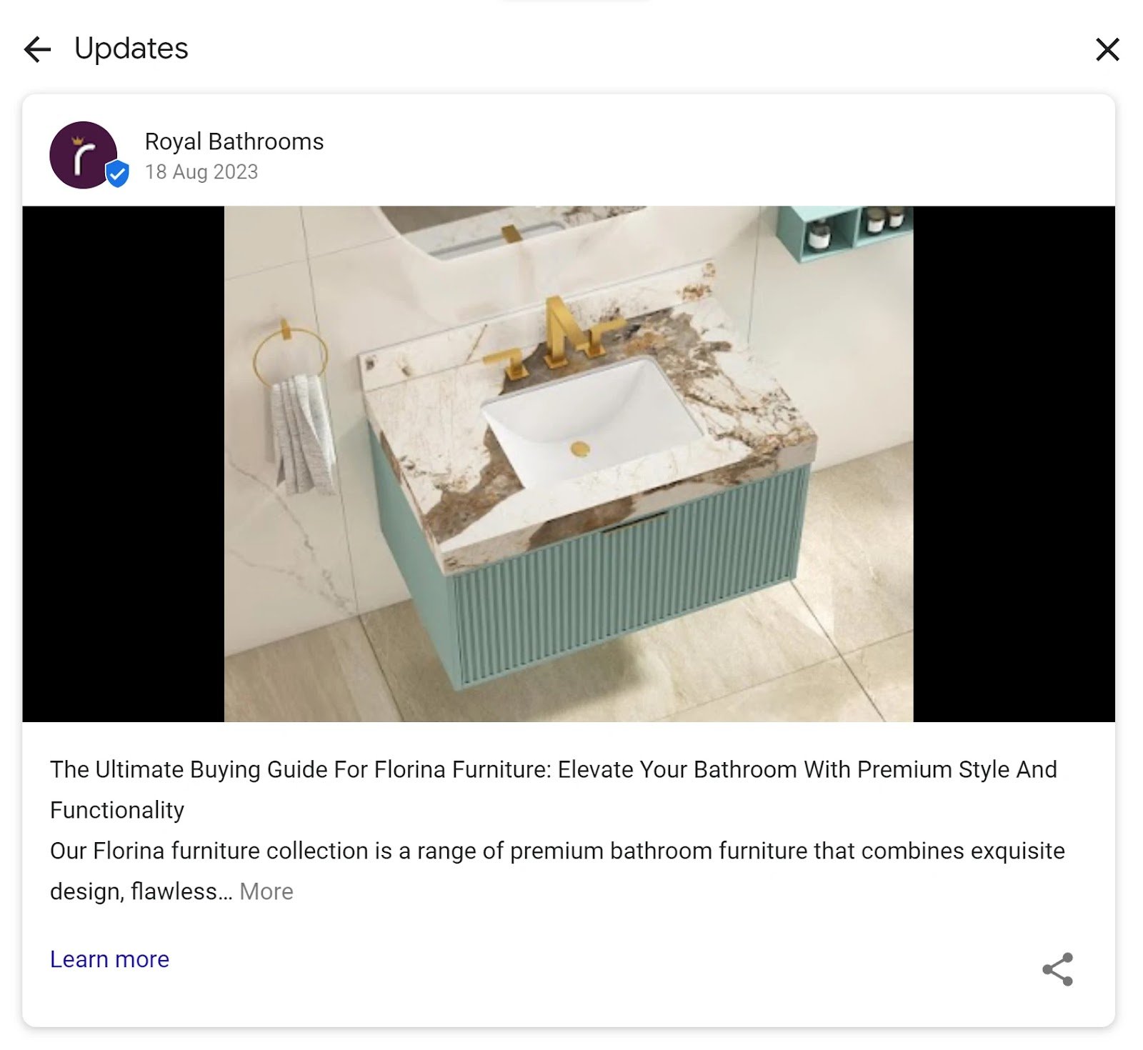 Royal Bathrooms&rsquo; GBP post uses a professional photo