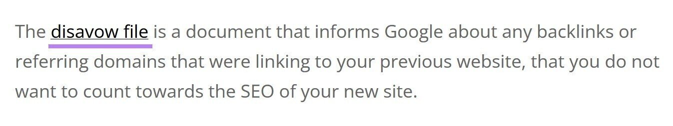 example of blog post sentence with anchor text &ldquo;disavow file&rdquo;
