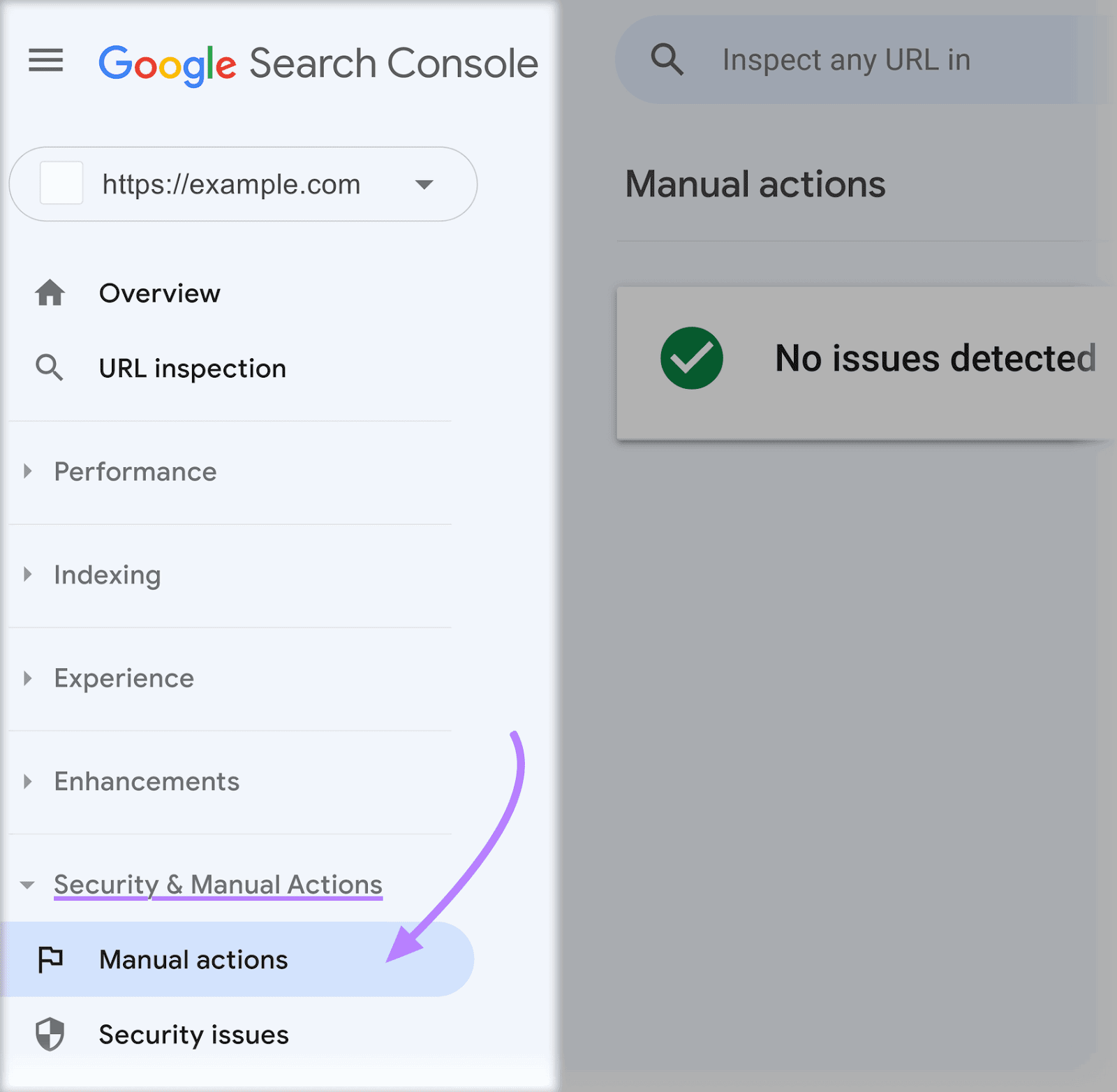 Navigating to GSC &ldquo;Manual Actions&rdquo; page