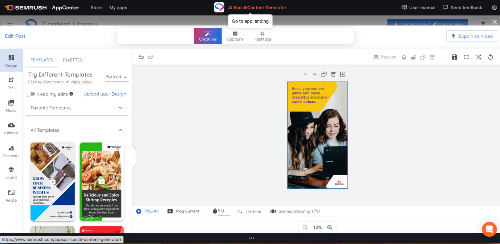 The &ldquo;Export As Video&rdquo; button is located on the top right corner of the &ldquo;Edit Post&rdquo; screen.