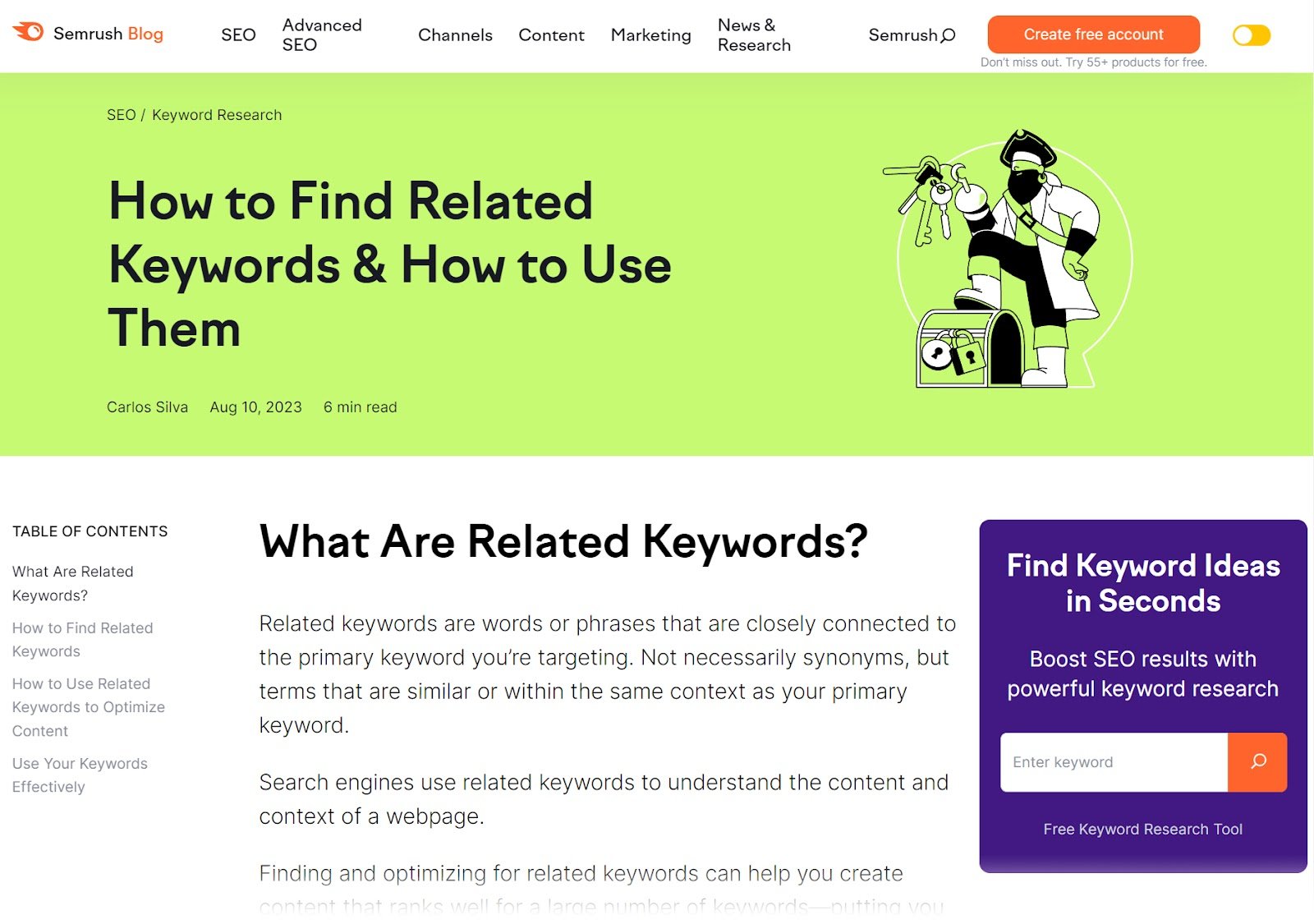 "How to find related keywords & how to use them" Semrush blog post