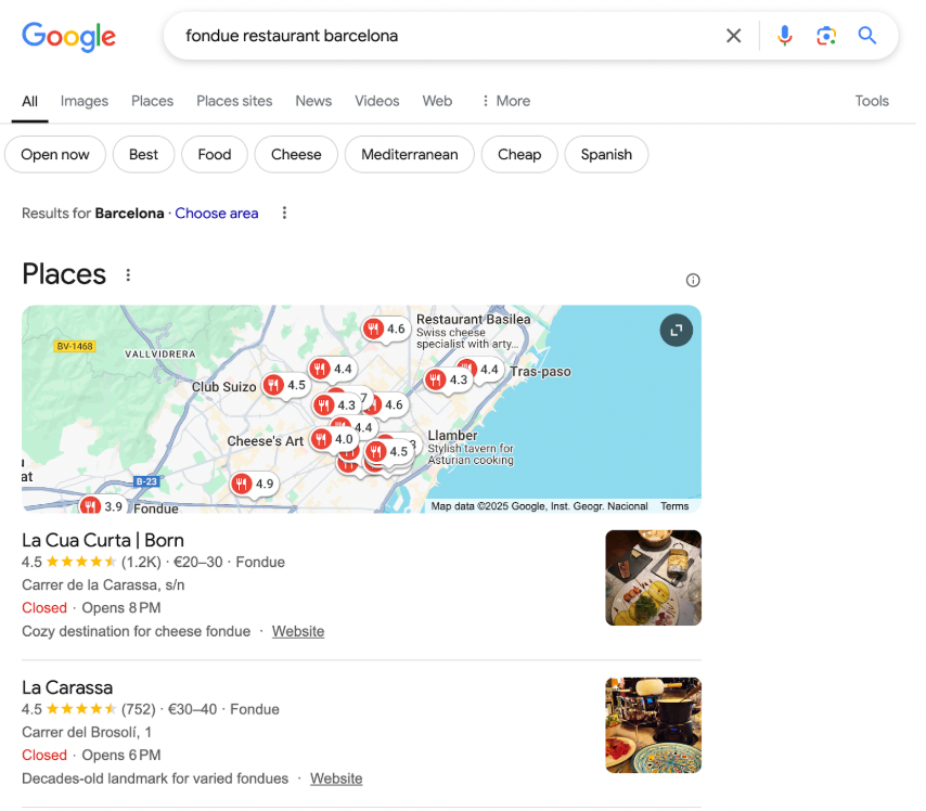 Local results for &ldquo;fondue restaurant barcelona.&rdquo;