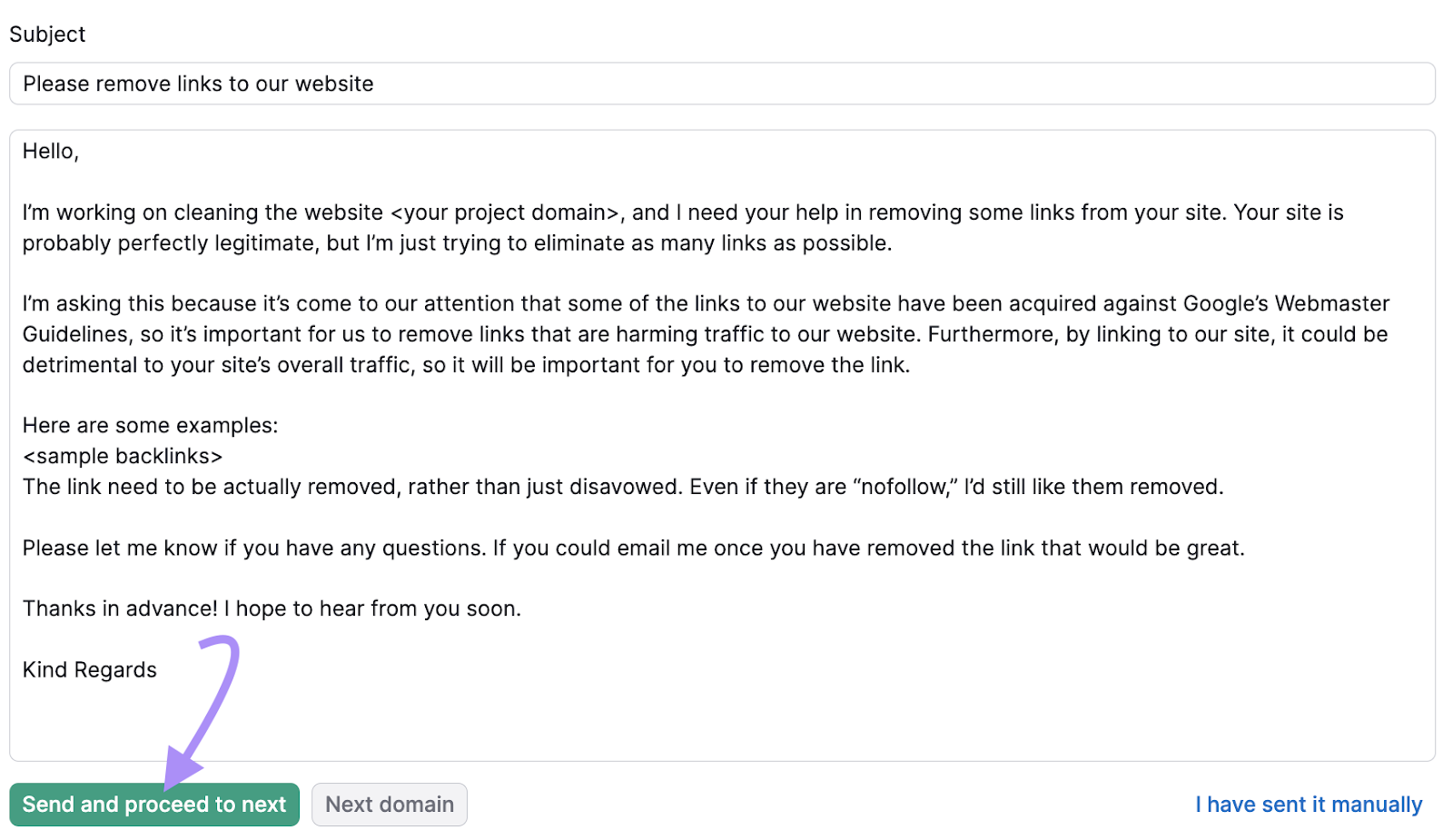 &ldquo;Send and proceed to next&rdquo; button highlighted