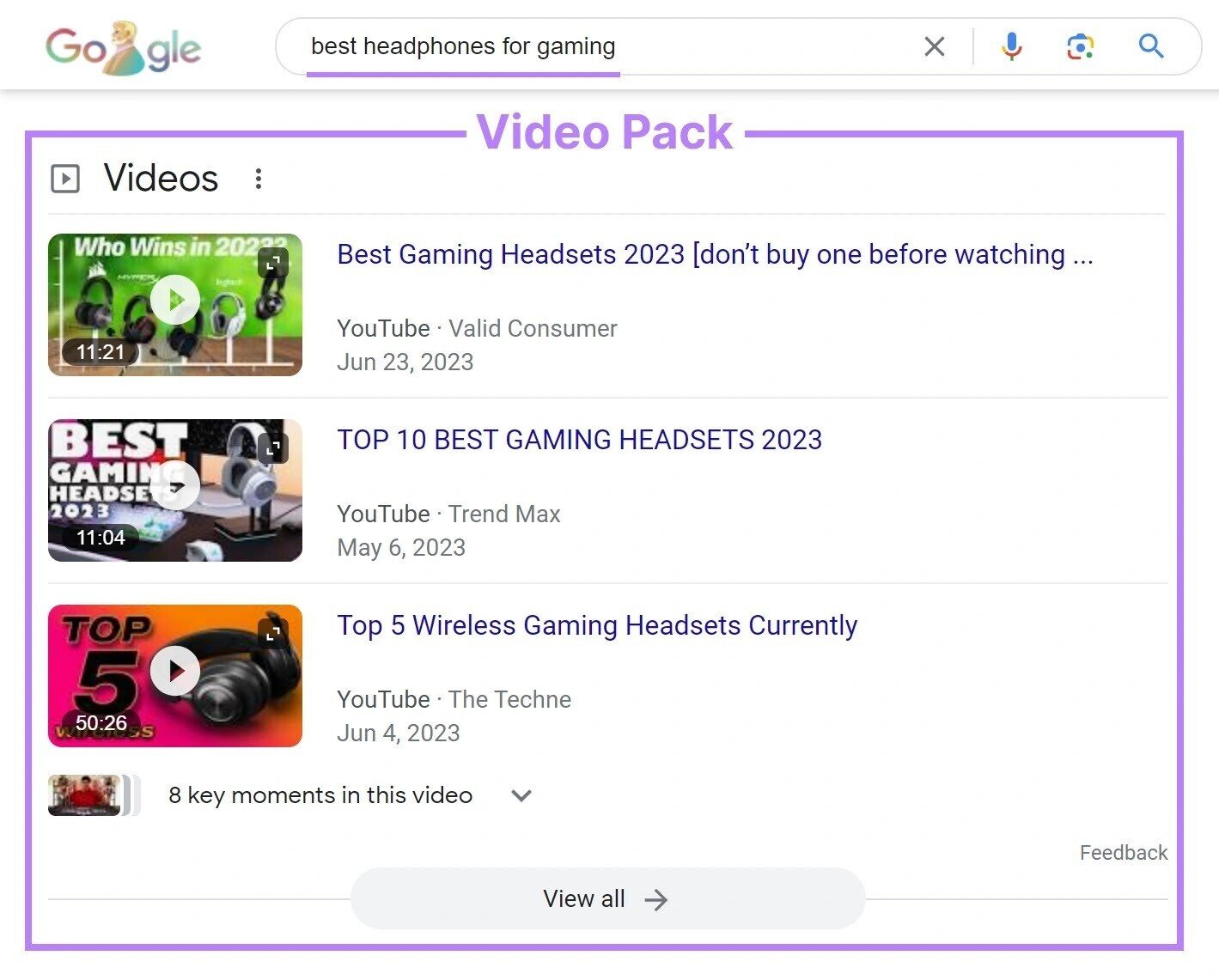 A video pack for &ldquo;best headphones for gaming&rdquo;