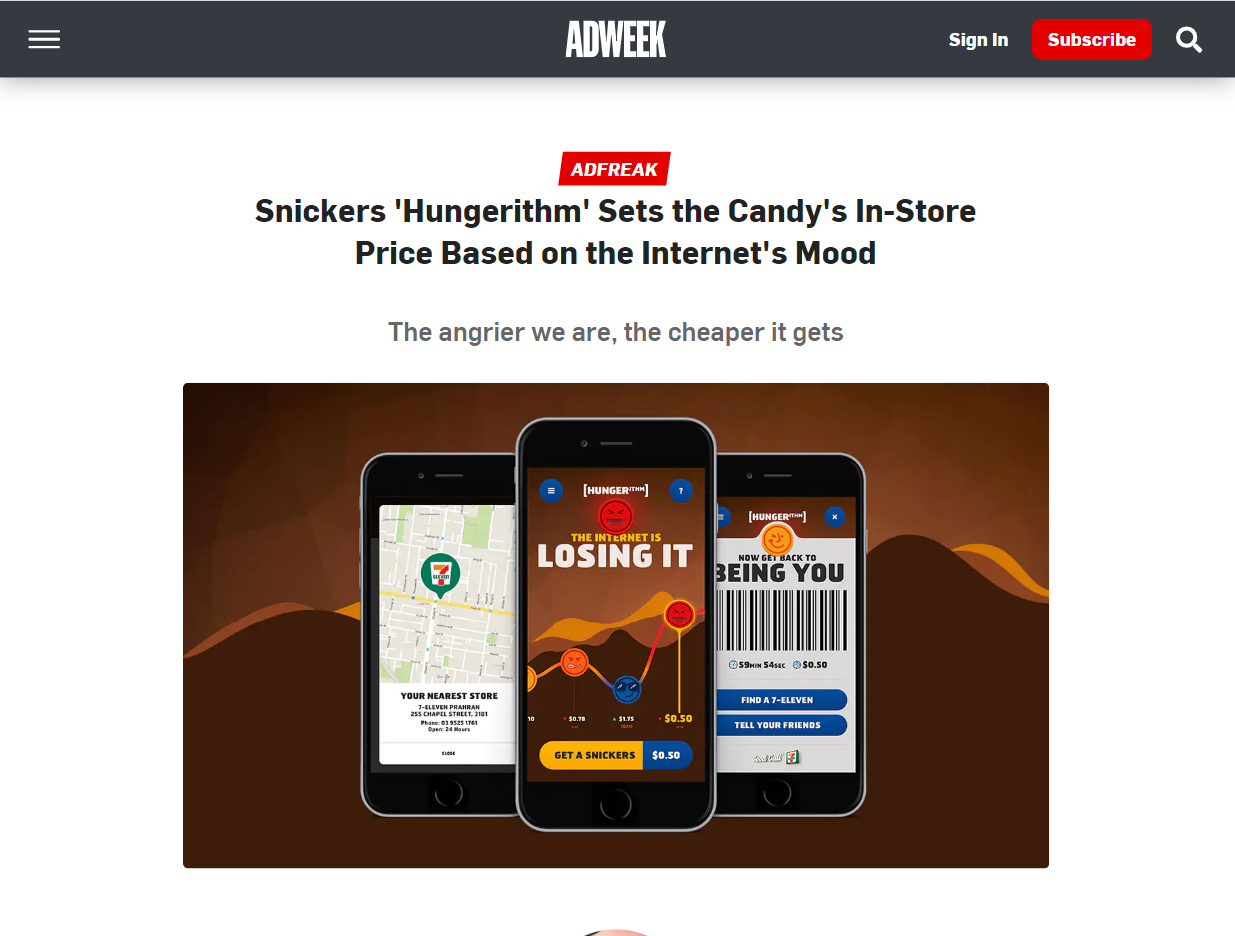 An article on Adweek about Snickers' &lsquo;You're Not You When You're Hungry&rsquo; campaign