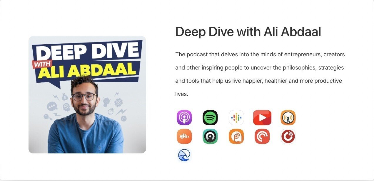 &ldquo;Deep Dive with Ali Abdaal&rdquo; podcast page&nbsp;