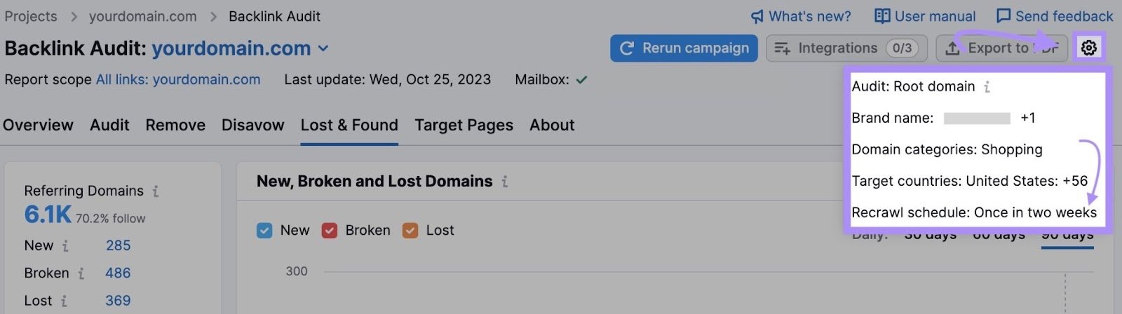 &ldquo;Recrawl schedule" selected from the drop-down menu