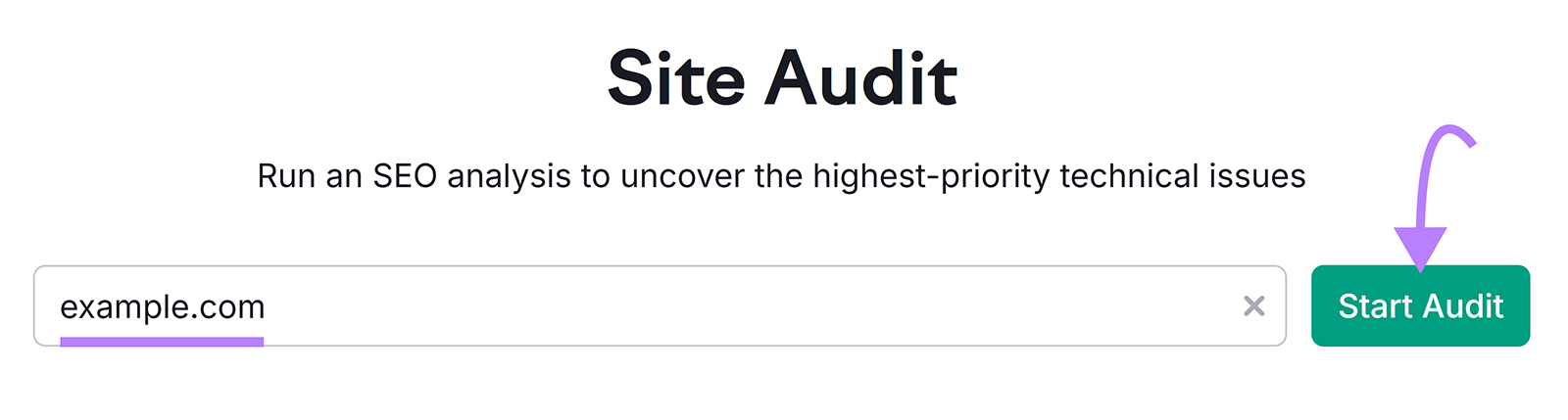 Site Audit tool with an arrow pointing to &ldquo;Start Audit&rdquo; button
