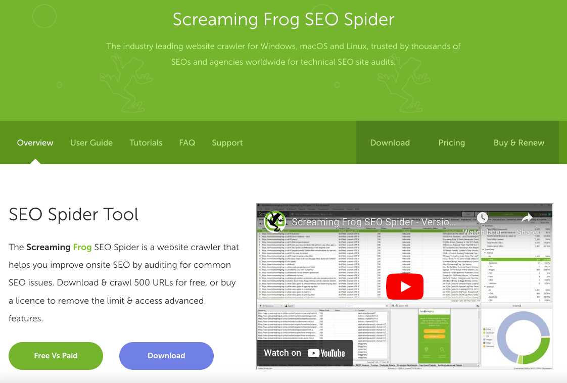 Screaming Frog SEO Spider&nbsp;landing page