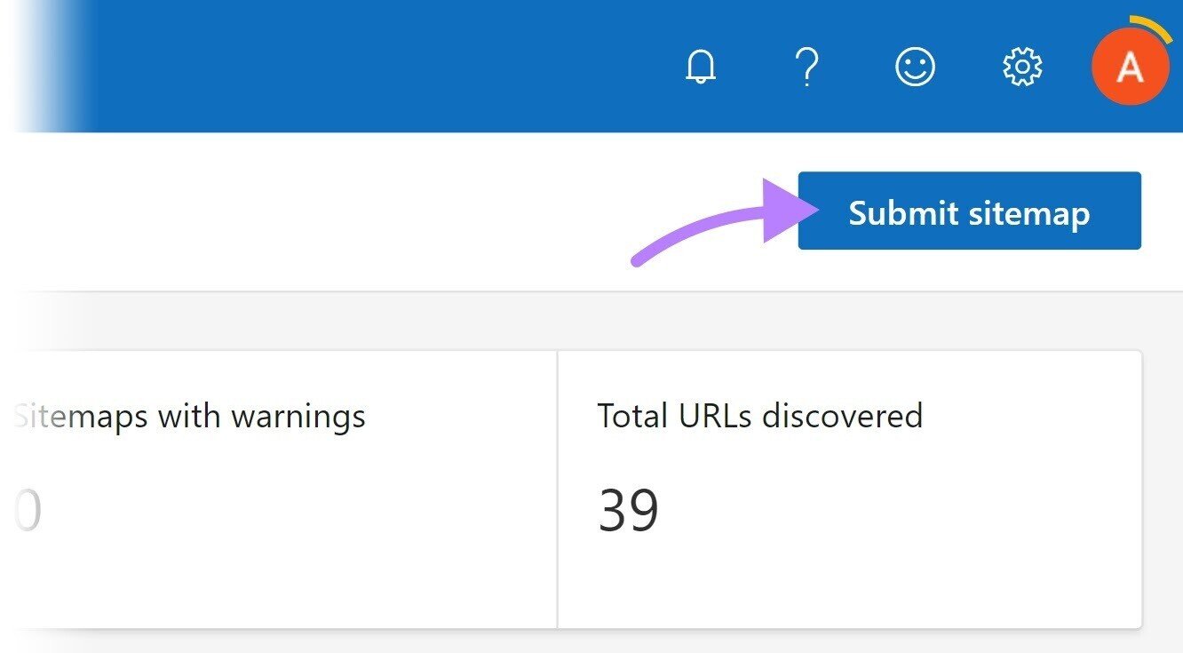 &ldquo;Submit sitemap&rdquo; button highlighted in the top right corner