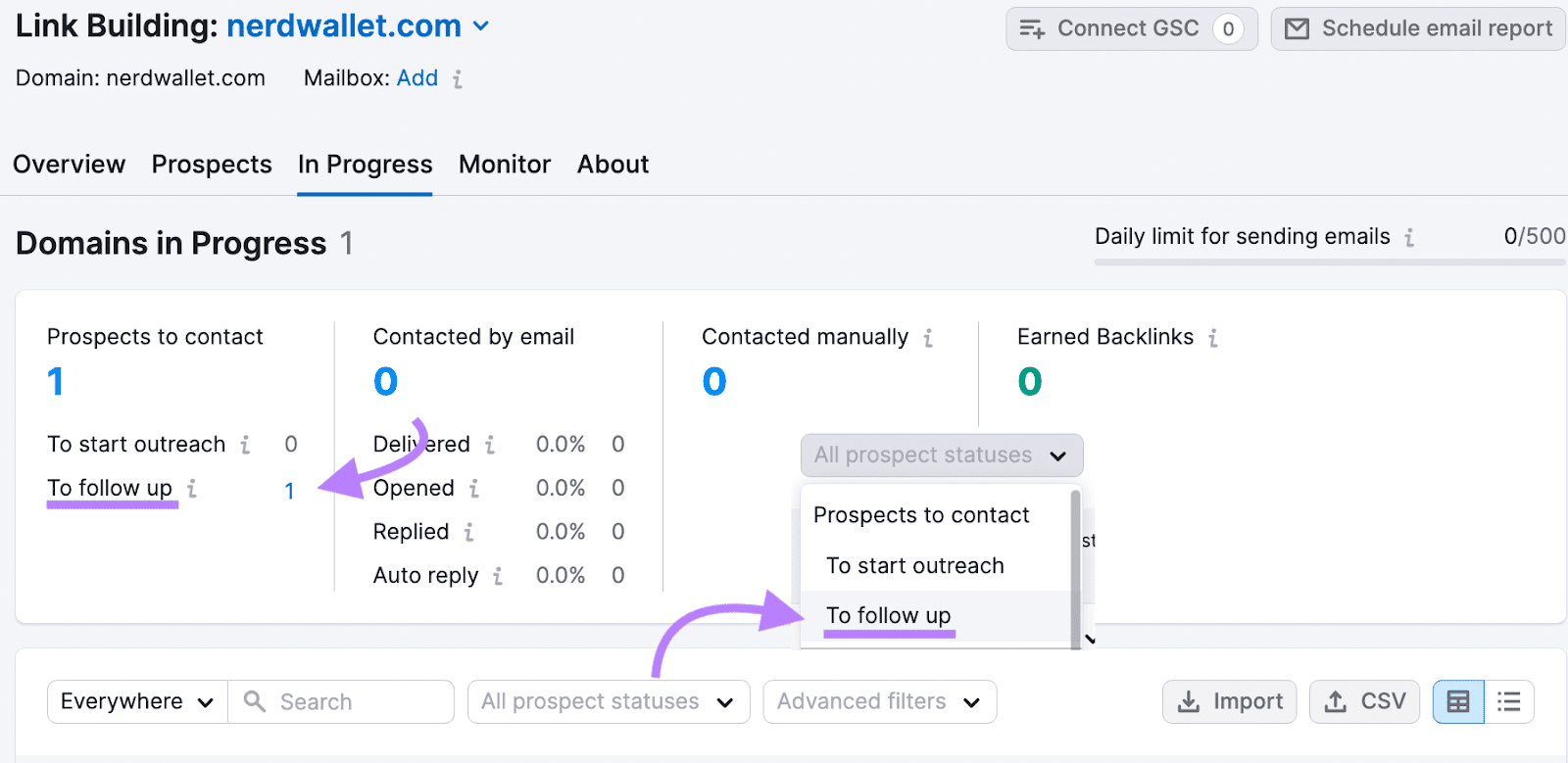 Link Building Tool helps you track the emails that haven&rsquo;t received a response in seven days