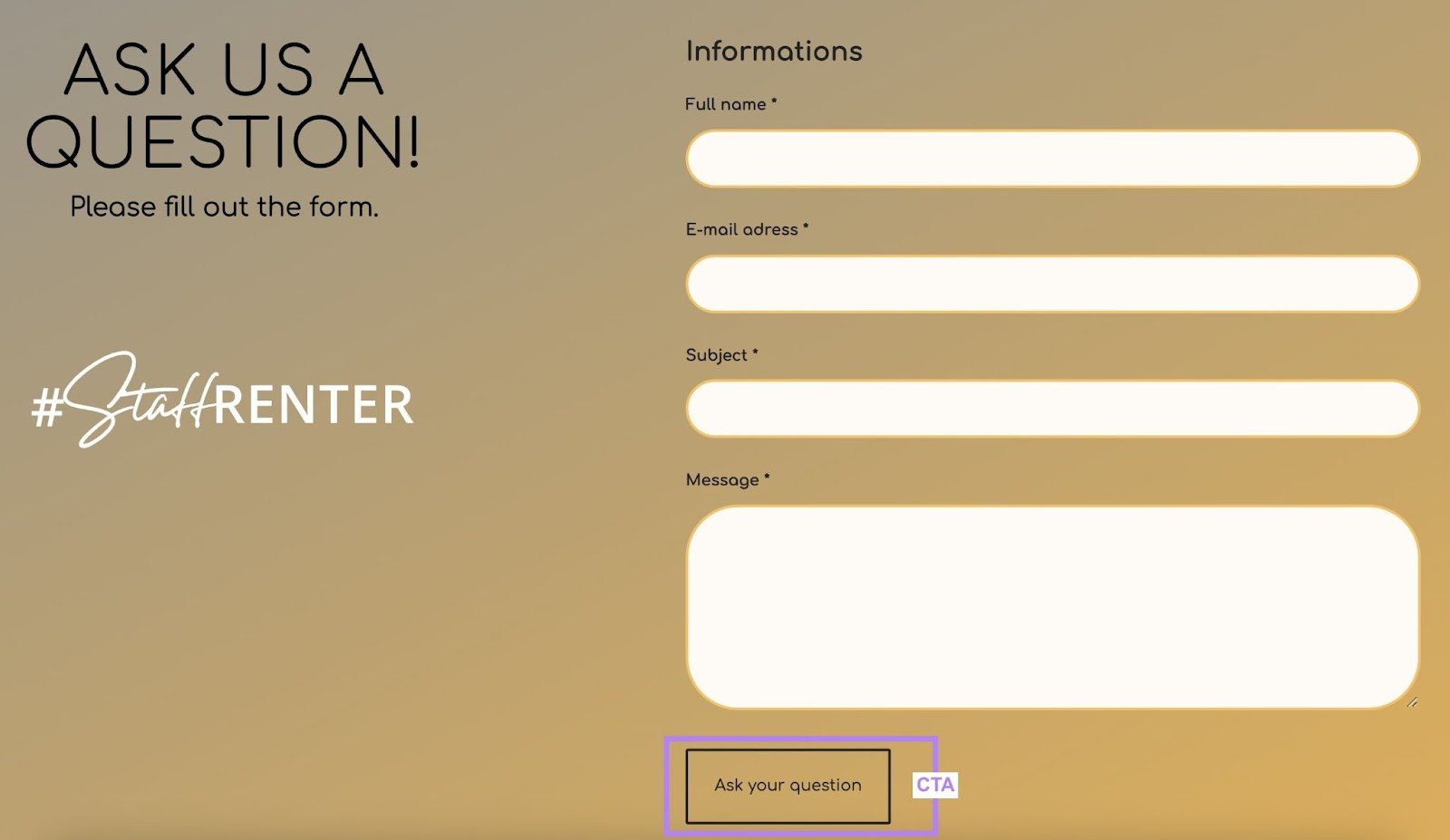 &ldquo;Ask your question&rdquo; CTA on Staff Renter's contact form