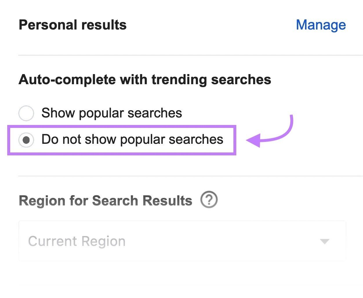 &ldquo;Auto-complete with trending searches&rdquo; section