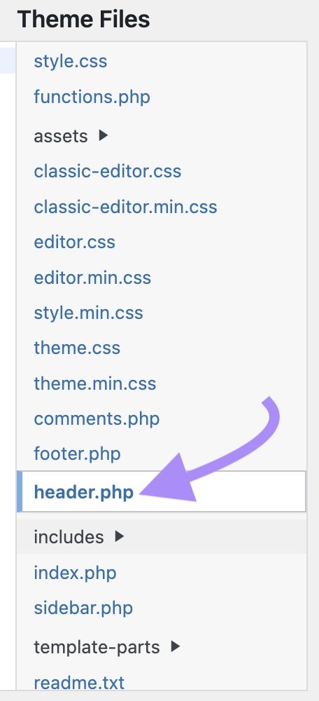 &ldquo;header.php&rdquo; file selected