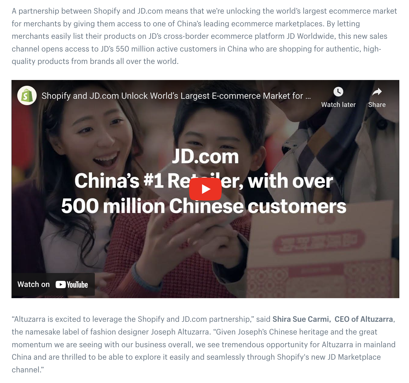 Shopify&nbsp;press release used a YouTube video