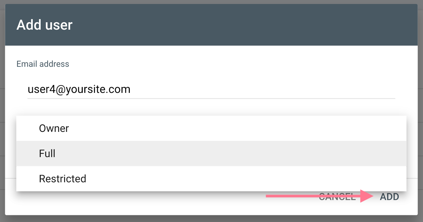 add new user&rsquo;s email address