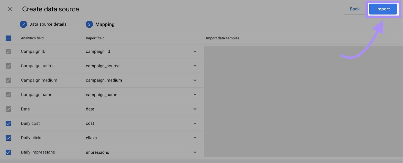 &ldquo;Import" button