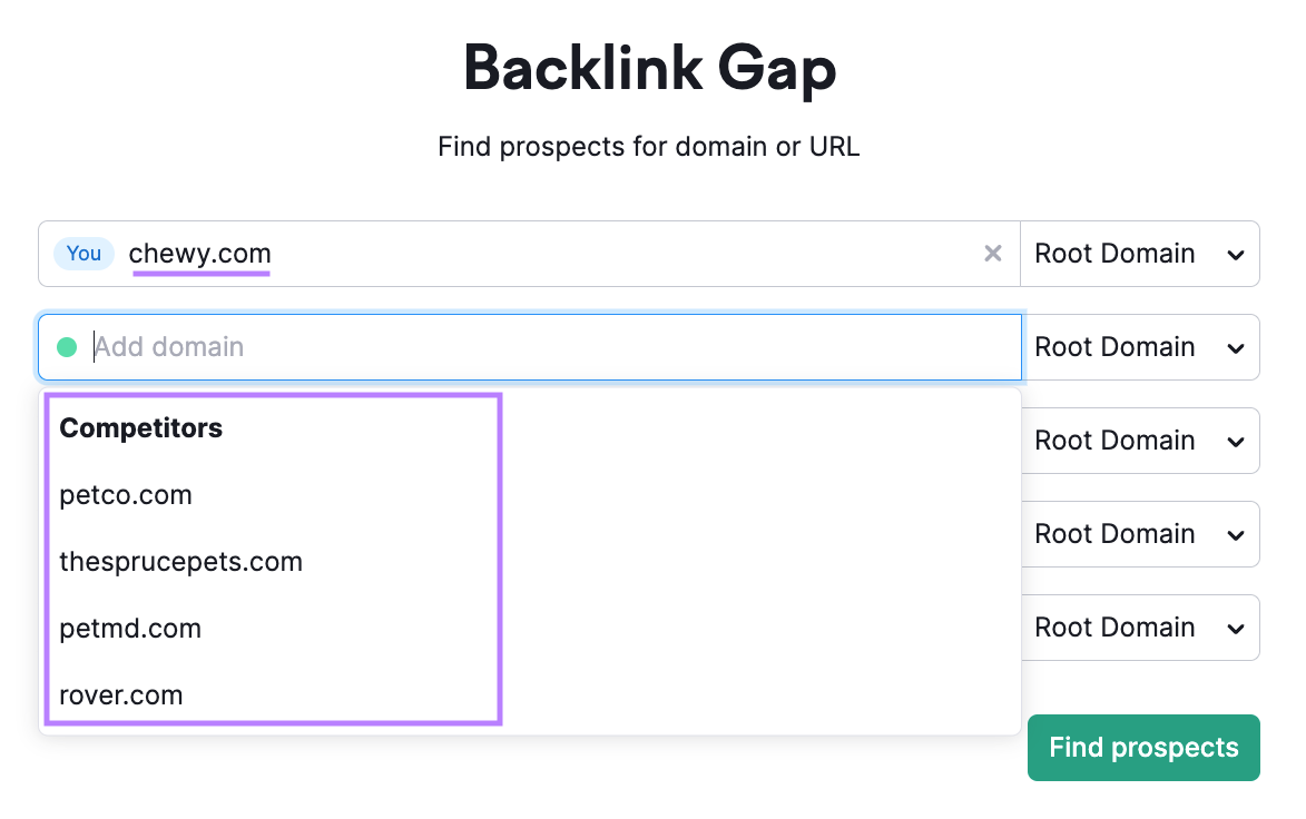 Semrush&rsquo;s Backlink Gap tool