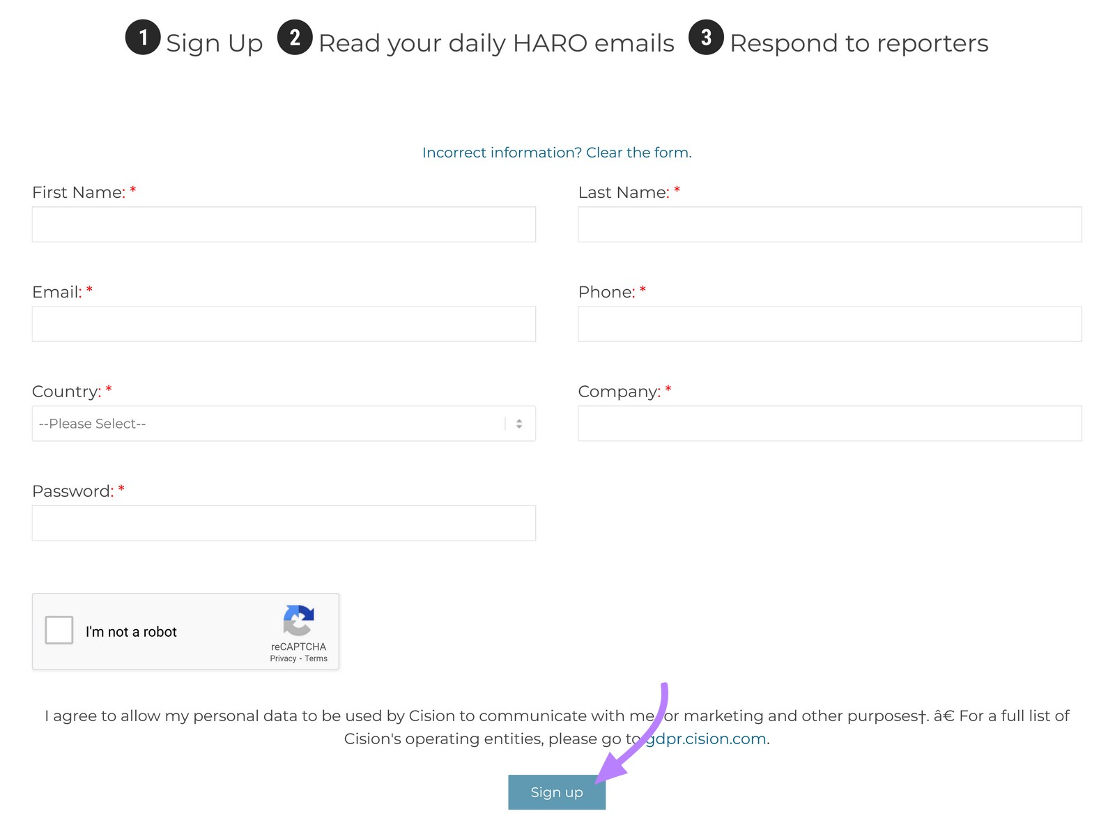 HARO&rsquo;s basic subscription signup page