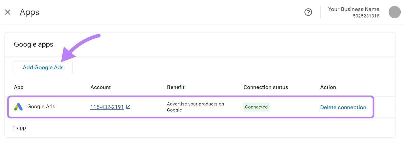 Google &ldquo;Apps&rdquo; settings
