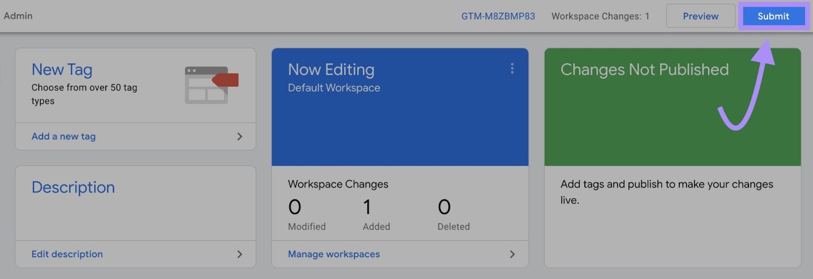 "Submit" button in container&rsquo;s workspace overview