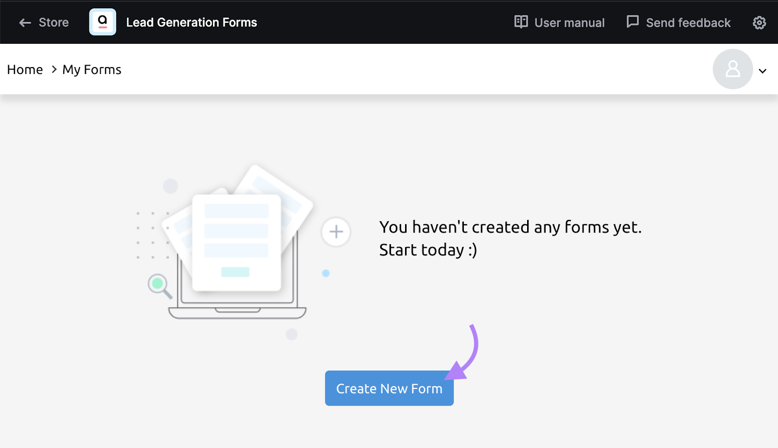 &ldquo;Create New Form&rdquo; button in Lead Generation Forms app