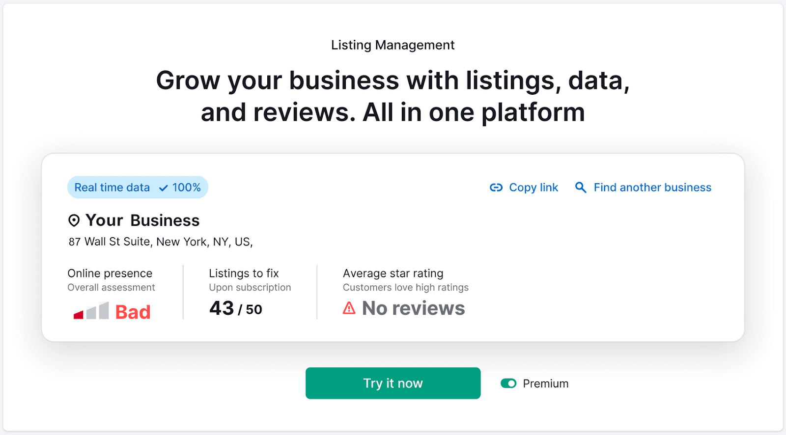 A summary of business&rsquo;s local visibility in Listing Management tool