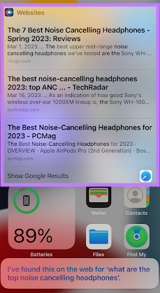 Siri's results for "What are the top noise-canceling headphones?"&nbsp;