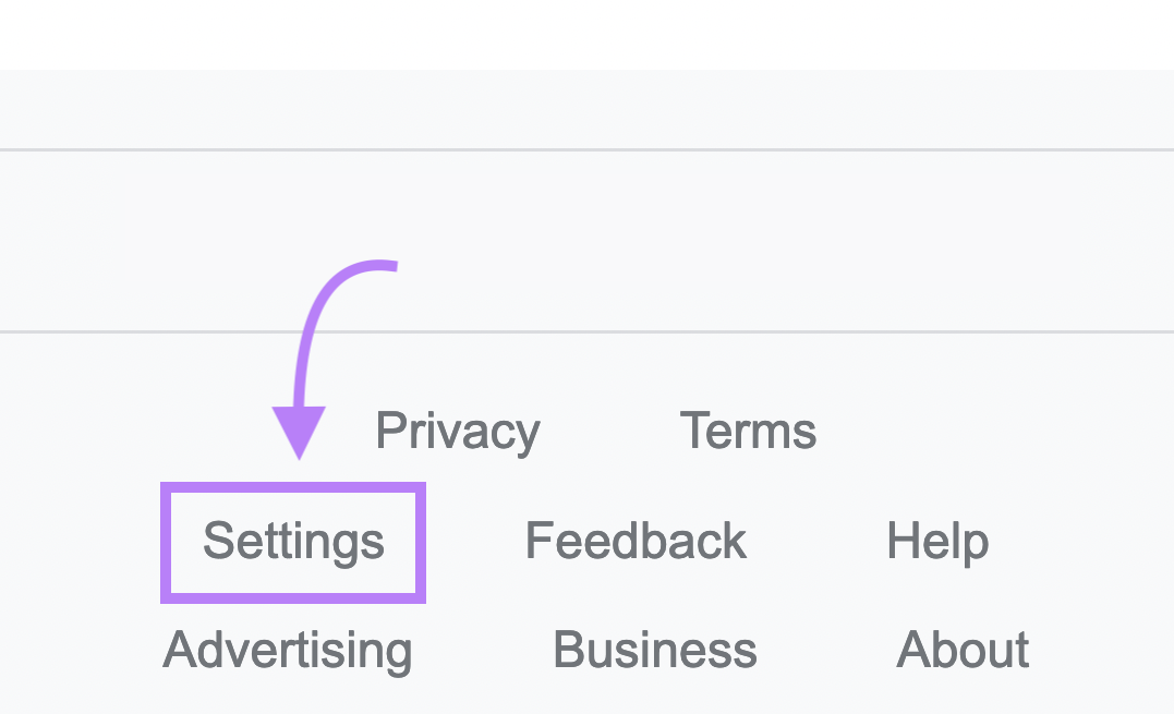 &ldquo;Settings&rdquo; at the bottom of the Google homepage