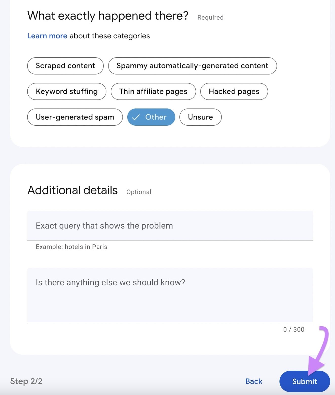 Submit Google&rsquo;s content spam form