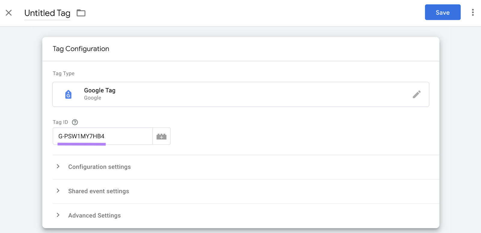 An image showing measurement ID for GA property in the &ldquo;Tag ID&rdquo; field