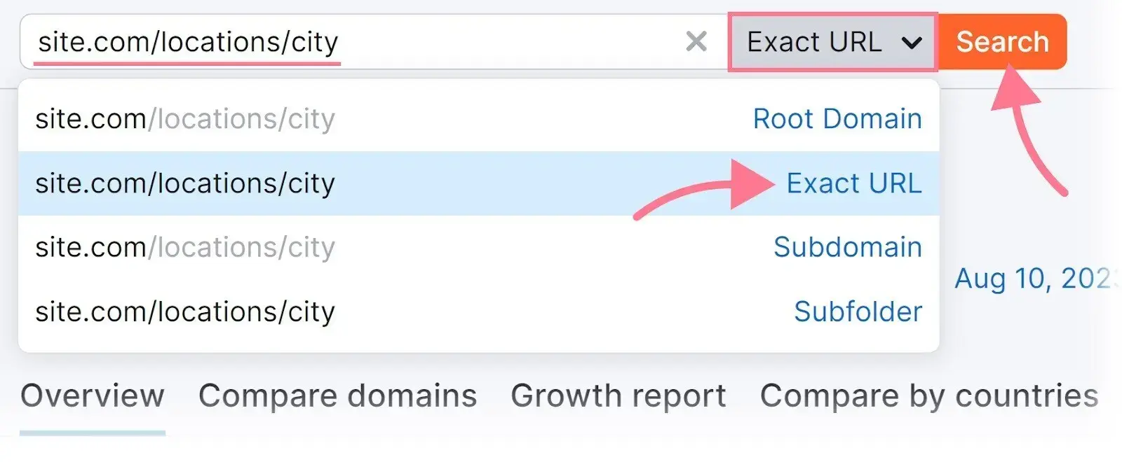 Changing the settings from &ldquo;Root Domain&rdquo; to &ldquo;Exact URL&rdquo; on Domain Overview.