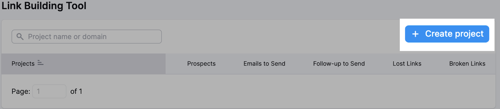 &ldquo;+ Create project&rdquo; button