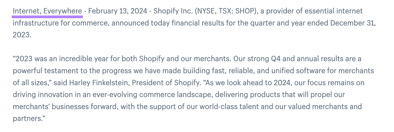 &ldquo;Internet, Everywhere&rdquo; set as the location of Shopify's press release