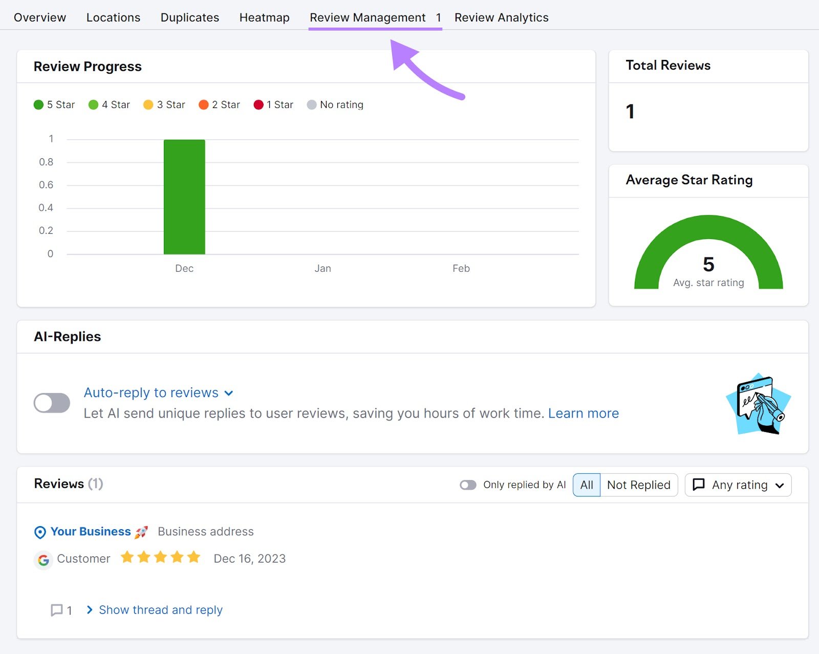 &ldquo;Review Management&rdquo; tab in Listing Management tool