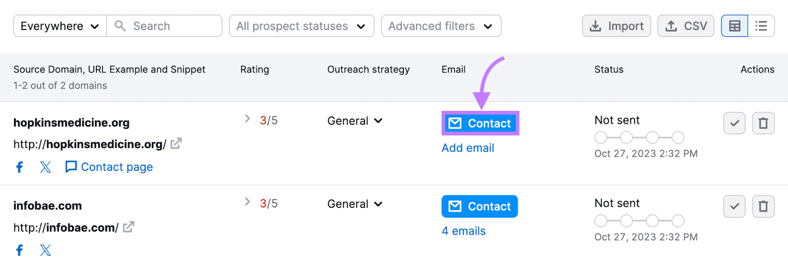 &ldquo;In Progress&rdquo; tab in Link Building Tool