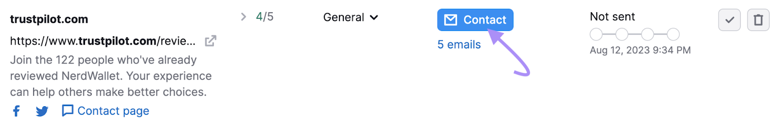 &ldquo;Contact&rdquo; button highlighted