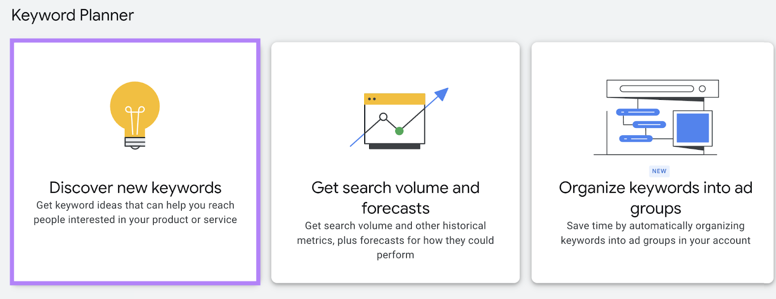 &ldquo;Discover new keywords&rdquo; option highlighted in Google Keyword Planner