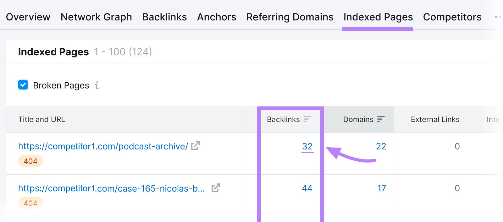 &ldquo;Backlinks&rdquo; column in Backlinks Analytics tool