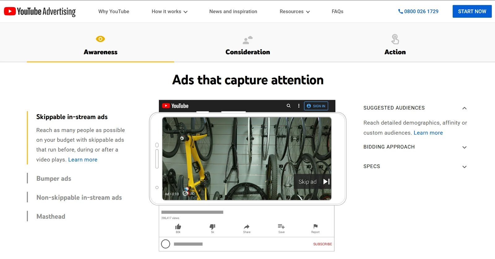 YouTube Advertising landing page