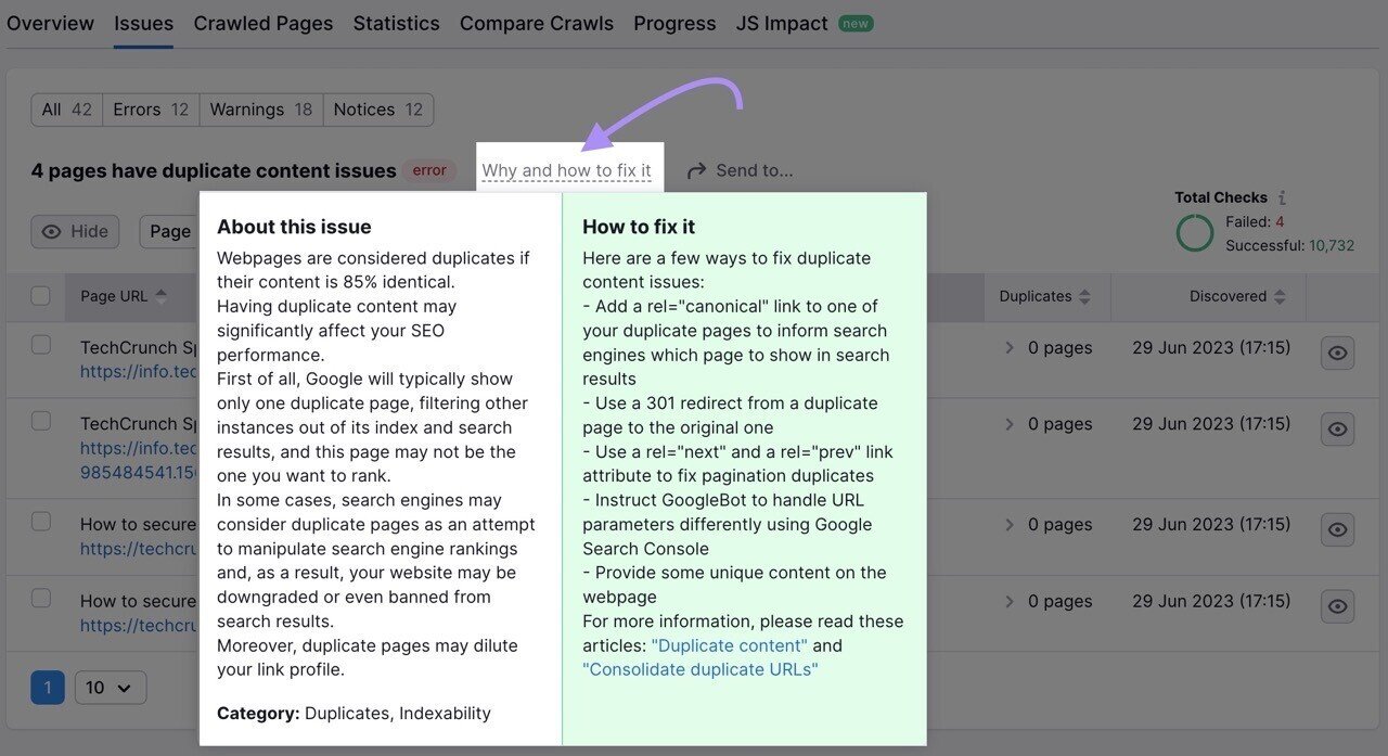 &ldquo;Why and how to fix it&rdquo; section